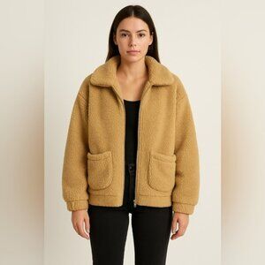 I.AM.GIA Teddy Sherpa Zip-Up Jacket in Camel (Size XS)